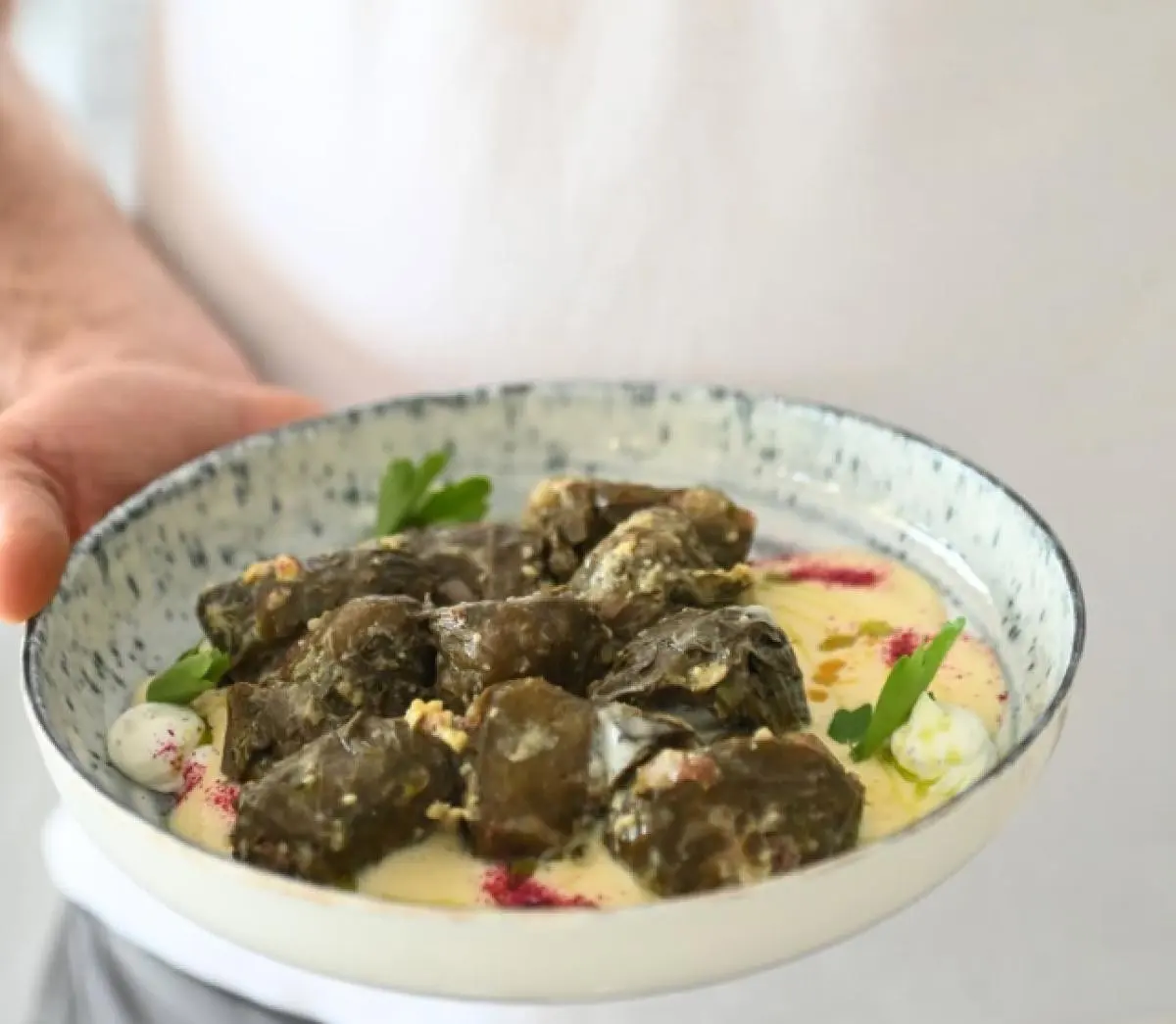 Fylla, Kalymnian dolmades, with yoghurt